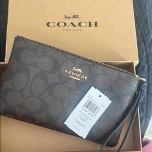 Coach large Corner Zip Wristlet in Signature Canvas